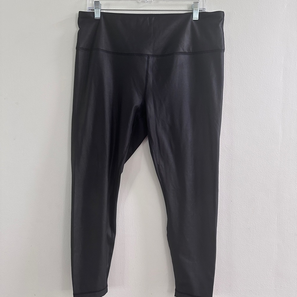90 Degree By Reflex Womens High Waist High Shine Faux Leather Ankle Leggings